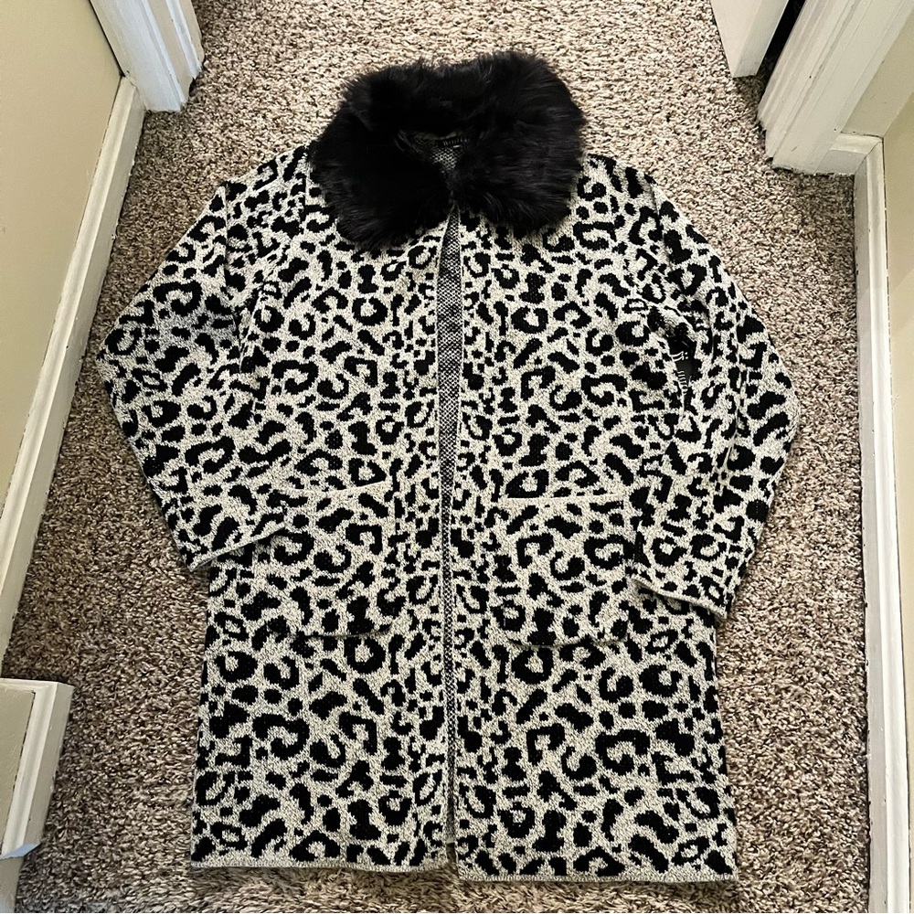 ii Sisters Leopard Print Open Front Long Cardigan Womens Large NEW